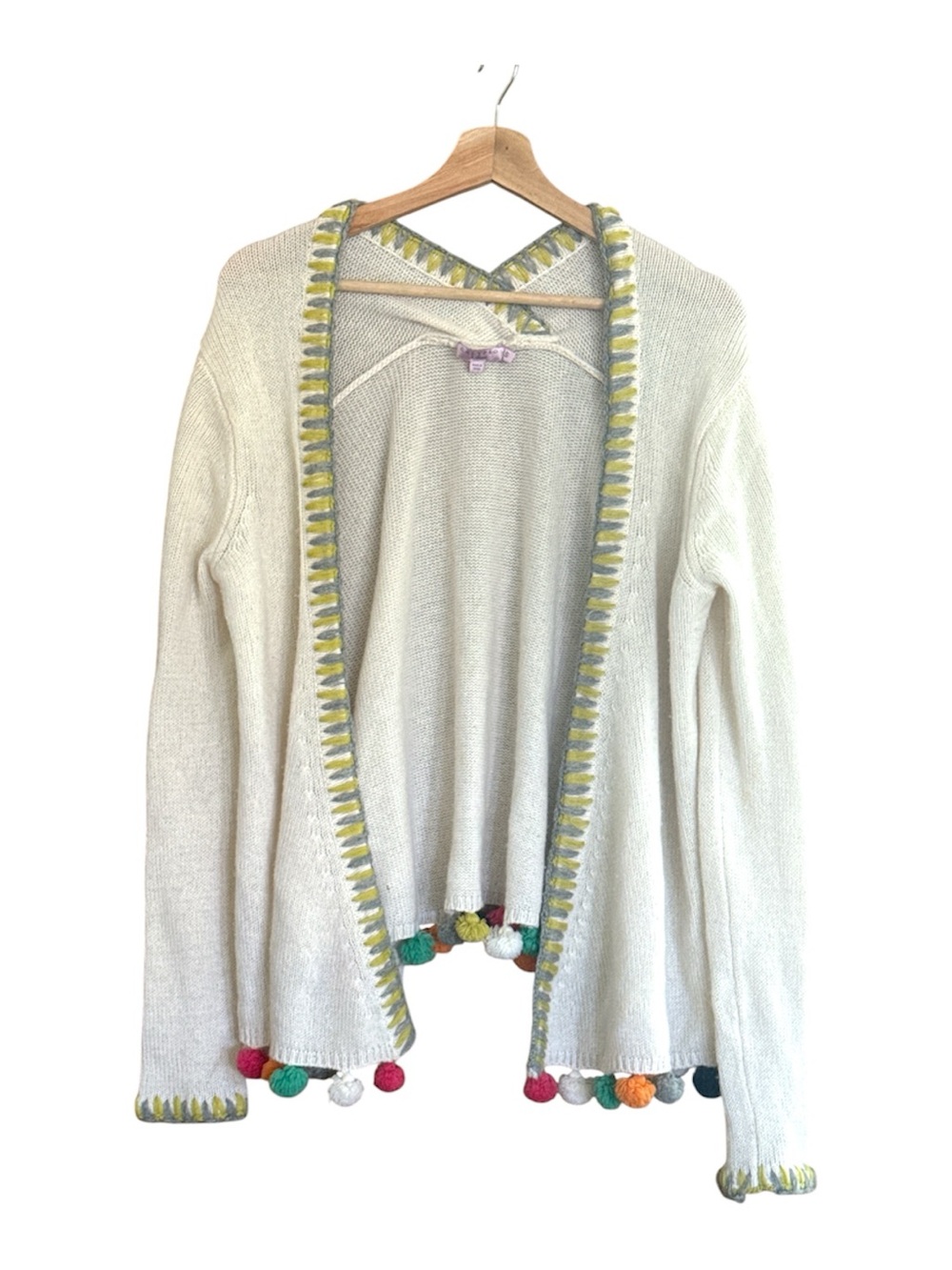 Calypso St. Barth 100% Cashmere Multicolor Pompom Open Knit Cardigan Sweater Top